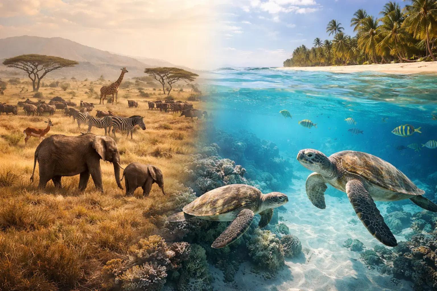 Split visual - the serengeti and zanzibar