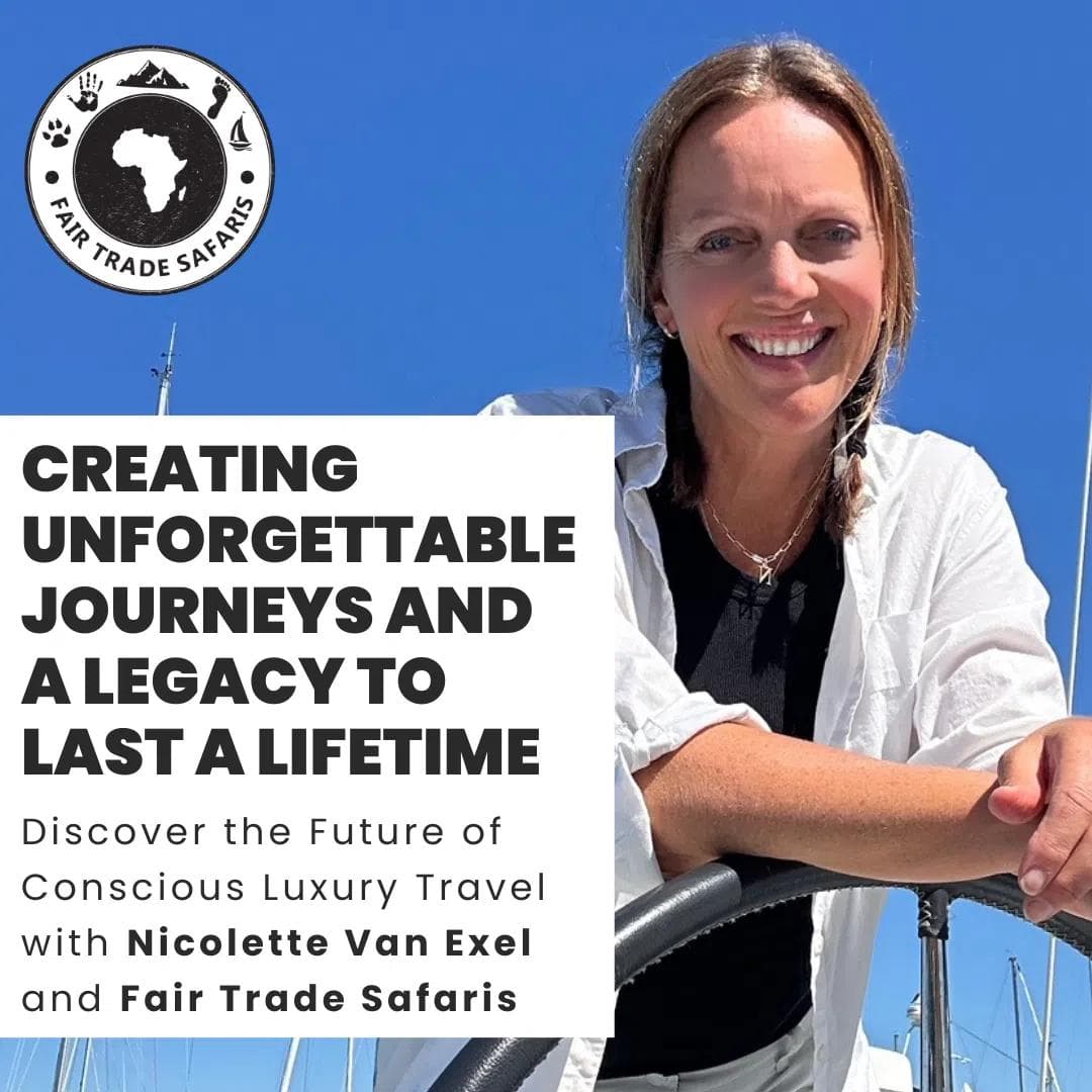 Nicolette van Exel smiling on a boat, promoting conscious luxury travel with Fair Trade Safaris